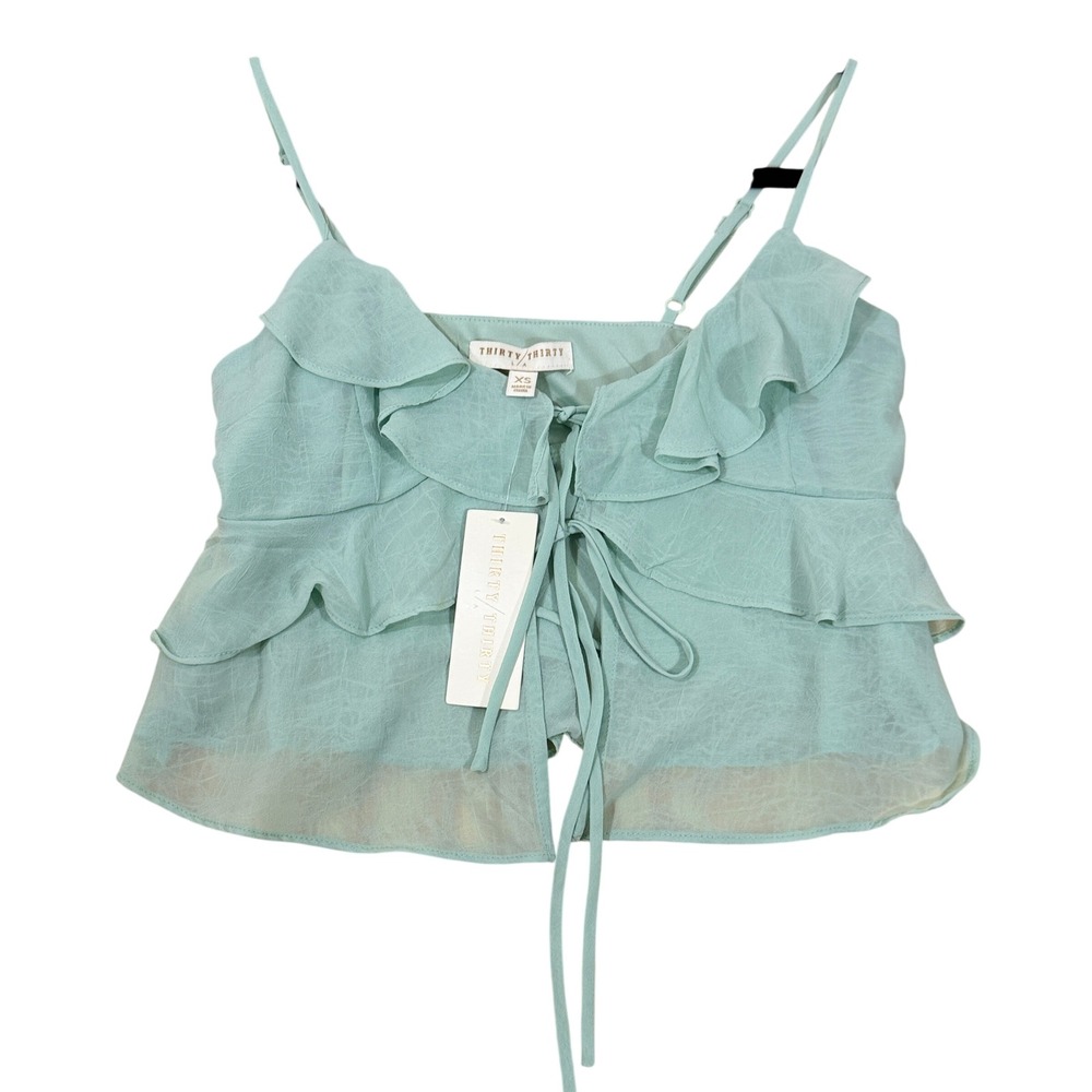 NWT Thirty Thirty LA Women's Sage Green Ruffle Tie-Front Cami Top XS